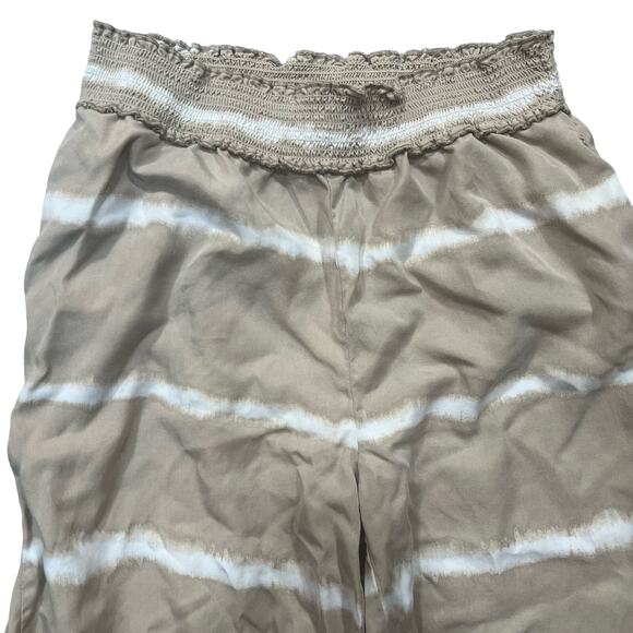 Beach Lunch Lounge Size Medium Tan White Tie Dye Pants Pockets Paper Bag Waist - Picture 4 of 9